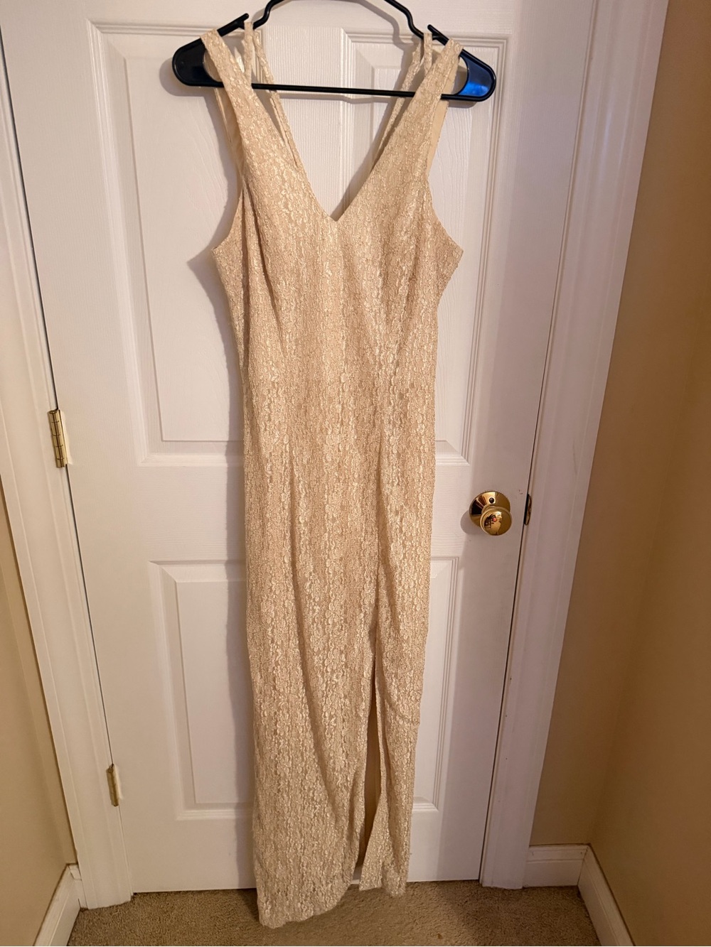Reggio Beige Lace Evening Gown Dress Size 12